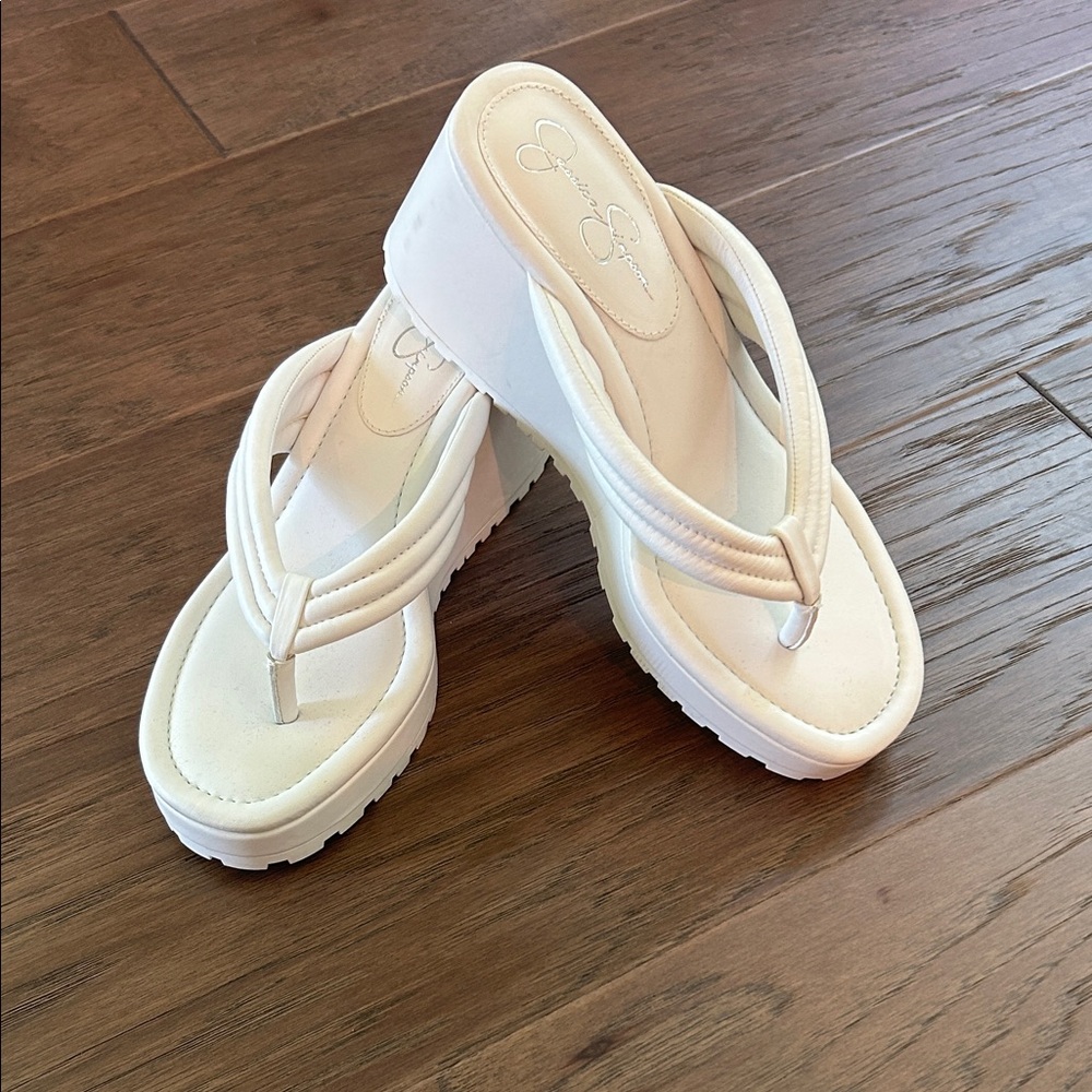 White wedge heels